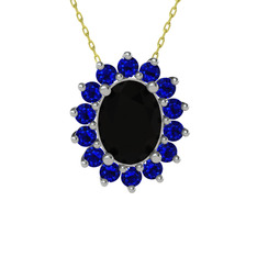 Eda Kolye - Siyah zirkon ve lab safir 925 ayar gümüş kolye (40 cm altın rolo zincir) #6bdxfp