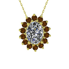 Swarovski ve dumanlı kuvars 925 ayar altın kaplama gümüş kolye (40 cm altın rolo zincir)