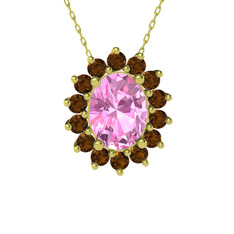 Eda Kolye - Pembe kuvars ve dumanlı kuvars 14 ayar altın kolye (40 cm altın rolo zincir) #6o048h