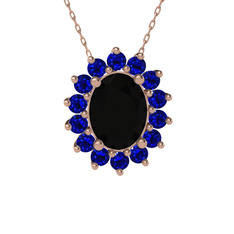 Eda Kolye - Siyah zirkon ve lab safir 925 ayar rose altın kaplama gümüş kolye (40 cm rose altın rolo zincir) #742upw