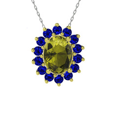 Eda Kolye - Peridot ve lab safir 14 ayar altın kolye (40 cm beyaz altın rolo zincir) #7lacxe