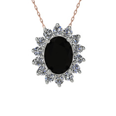 Eda Kolye - Siyah zirkon ve beyaz zirkon 8 ayar beyaz altın kolye (40 cm gümüş rolo zincir) #8h4qlt