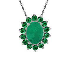 Eda Kolye - Kök zümrüt ve yeşil kuvars 18 ayar beyaz altın kolye (40 cm gümüş rolo zincir) #8hv41y