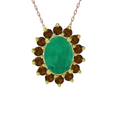 Eda Kolye - Kök zümrüt ve dumanlı kuvars 14 ayar altın kolye (40 cm rose altın rolo zincir) #8jy8wh