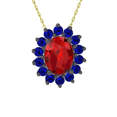 Eda Kolye - Garnet ve lab safir 925 ayar siyah rodyum kaplama gümüş kolye (40 cm altın rolo zincir) #8lx1w
