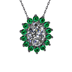 Eda Kolye - Swarovski ve yeşil kuvars 925 ayar siyah rodyum kaplama gümüş kolye (40 cm gümüş rolo zincir) #8ov6sg