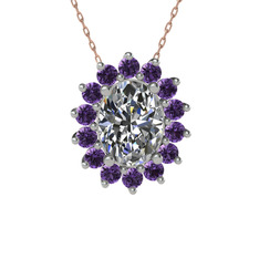 Eda Kolye - Swarovski ve ametist 8 ayar beyaz altın kolye (40 cm rose altın rolo zincir) #93dkzw