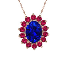 Eda Kolye - Lab safir ve rodolit garnet 925 ayar rose altın kaplama gümüş kolye (40 cm rose altın rolo zincir) #93pe03