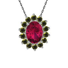 Eda Kolye - Rodolit garnet ve peridot 14 ayar beyaz altın kolye (40 cm gümüş rolo zincir) #93ya90