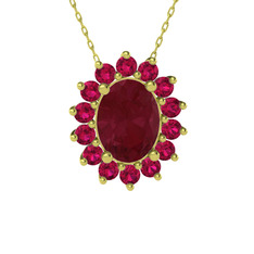 Eda Kolye - Kök yakut ve rodolit garnet 925 ayar altın kaplama gümüş kolye (40 cm gümüş rolo zincir) #953ifu