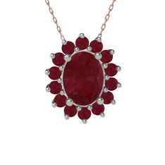 Eda Kolye - Kök yakut 14 ayar beyaz altın kolye (40 cm rose altın rolo zincir) #9guj0c
