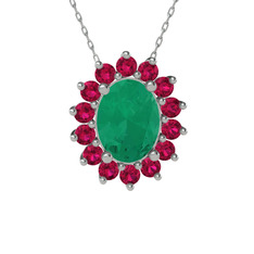 Kök zümrüt ve rodolit garnet 925 ayar gümüş kolye (40 cm beyaz altın rolo zincir)