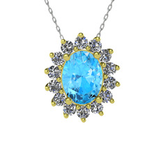 Eda Kolye - Akuamarin ve swarovski 8 ayar altın kolye (40 cm beyaz altın rolo zincir) #9zsxvz