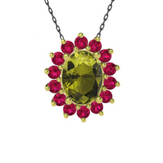 Peridot ve rodolit garnet 925 ayar altın kaplama gümüş kolye (40 cm gümüş rolo zincir)