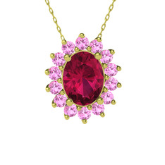 Eda Kolye - Rodolit garnet ve pembe kuvars 925 ayar altın kaplama gümüş kolye (40 cm gümüş rolo zincir) #apg7bl