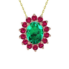 Eda Kolye - Yeşil kuvars ve rodolit garnet 8 ayar rose altın kolye (40 cm altın rolo zincir) #aq2bj1