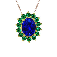 Eda Kolye - Lab safir ve yeşil kuvars 925 ayar altın kaplama gümüş kolye (40 cm rose altın rolo zincir) #au92uu