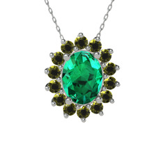 Eda Kolye - Yeşil kuvars ve peridot 8 ayar beyaz altın kolye (40 cm beyaz altın rolo zincir) #aynu8g