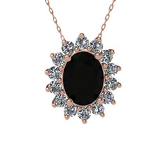 Eda Kolye - Siyah zirkon ve beyaz zirkon 14 ayar rose altın kolye (40 cm rose altın rolo zincir) #b471gb