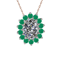 Eda Kolye - Swarovski ve kök zümrüt 18 ayar beyaz altın kolye (40 cm rose altın rolo zincir) #b5xk6y
