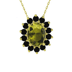 Eda Kolye - Peridot ve siyah zirkon 8 ayar altın kolye (40 cm gümüş rolo zincir) #bg17z7