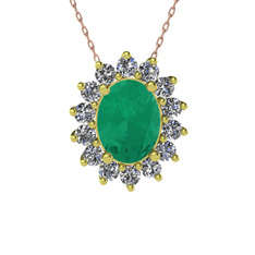 Eda Kolye - Kök zümrüt ve pırlanta 18 ayar altın kolye (0.504 karat, 40 cm gümüş rolo zincir) #bk4498