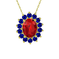 Garnet ve lab safir 14 ayar altın kolye (40 cm altın rolo zincir)