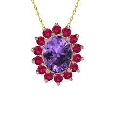 Eda Kolye - Ametist ve rodolit garnet 8 ayar rose altın kolye (40 cm altın rolo zincir) #bpvrru