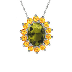 Eda Kolye - Peridot ve sitrin 14 ayar beyaz altın kolye (40 cm beyaz altın rolo zincir) #c0dju9