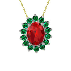 Eda Kolye - Garnet ve yeşil kuvars 18 ayar beyaz altın kolye (40 cm altın rolo zincir) #c601z7