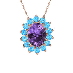 Eda Kolye - Ametist ve akuamarin 18 ayar rose altın kolye (40 cm rose altın rolo zincir) #c82326