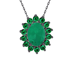 Eda Kolye - Kök zümrüt ve yeşil kuvars 925 ayar siyah rodyum kaplama gümüş kolye (40 cm gümüş rolo zincir) #c9lcf7