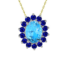 Eda Kolye - Akuamarin ve lab safir 925 ayar gümüş kolye (40 cm altın rolo zincir) #cfjqgc