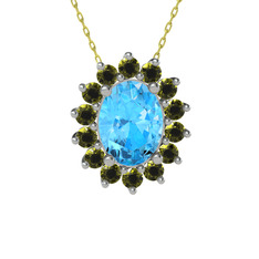 Akuamarin ve peridot 925 ayar gümüş kolye (40 cm altın rolo zincir)
