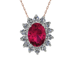Eda Kolye - Rodolit garnet ve pırlanta 14 ayar beyaz altın kolye (0.504 karat, 40 cm rose altın rolo zincir) #cnbgcx