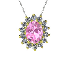 Eda Kolye - Pembe kuvars ve swarovski 14 ayar altın kolye (40 cm beyaz altın rolo zincir) #cpchhc