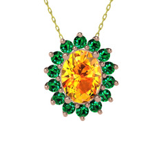 Eda Kolye - Sitrin ve yeşil kuvars 925 ayar rose altın kaplama gümüş kolye (40 cm altın rolo zincir) #ctaa8o