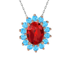 Eda Kolye - Garnet ve akuamarin 18 ayar rose altın kolye (40 cm beyaz altın rolo zincir) #d16ar8