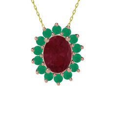 Kök yakut ve kök zümrüt 8 ayar rose altın kolye (40 cm altın rolo zincir)