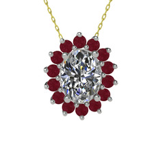 Eda Kolye - Swarovski ve kök yakut 14 ayar beyaz altın kolye (40 cm altın rolo zincir) #do5lqm
