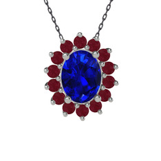 Eda Kolye - Lab safir ve kök yakut 14 ayar beyaz altın kolye (40 cm gümüş rolo zincir) #dw3dr6