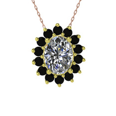 Eda Kolye - Swarovski ve siyah zirkon 18 ayar altın kolye (40 cm rose altın rolo zincir) #dwkgss