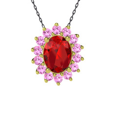 Eda Kolye - Garnet ve pembe kuvars 925 ayar altın kaplama gümüş kolye (40 cm gümüş rolo zincir) #e3ruk4