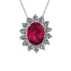 Eda Kolye - Rodolit garnet ve pırlanta 14 ayar beyaz altın kolye (0.504 karat, 40 cm beyaz altın rolo zincir) #e9ljf7