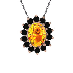 Eda Kolye - Sitrin ve siyah zirkon 18 ayar rose altın kolye (40 cm gümüş rolo zincir) #e9rjlt