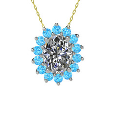 Swarovski ve akuamarin 14 ayar beyaz altın kolye (40 cm altın rolo zincir)
