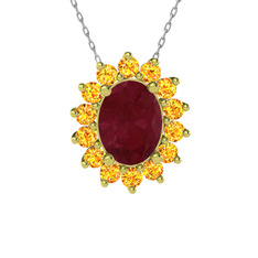 Eda Kolye - Kök yakut ve sitrin 18 ayar altın kolye (40 cm beyaz altın rolo zincir) #eekyzw