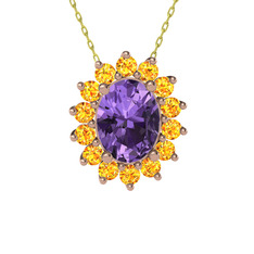 Eda Kolye - Ametist ve sitrin 8 ayar rose altın kolye (40 cm altın rolo zincir) #ephe1e