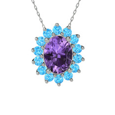 Eda Kolye - Ametist ve akuamarin 8 ayar beyaz altın kolye (40 cm gümüş rolo zincir) #eql2qk