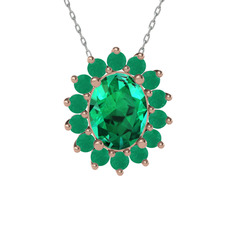 Eda Kolye - Yeşil kuvars ve kök zümrüt 8 ayar rose altın kolye (40 cm gümüş rolo zincir) #eqr39p